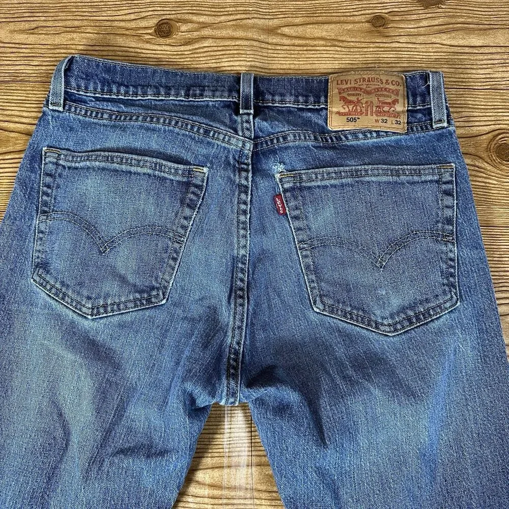 Levis 505 Jeans Mens 32x32 Blue Regular Straight Mid Rise Dark Wash Denim‎